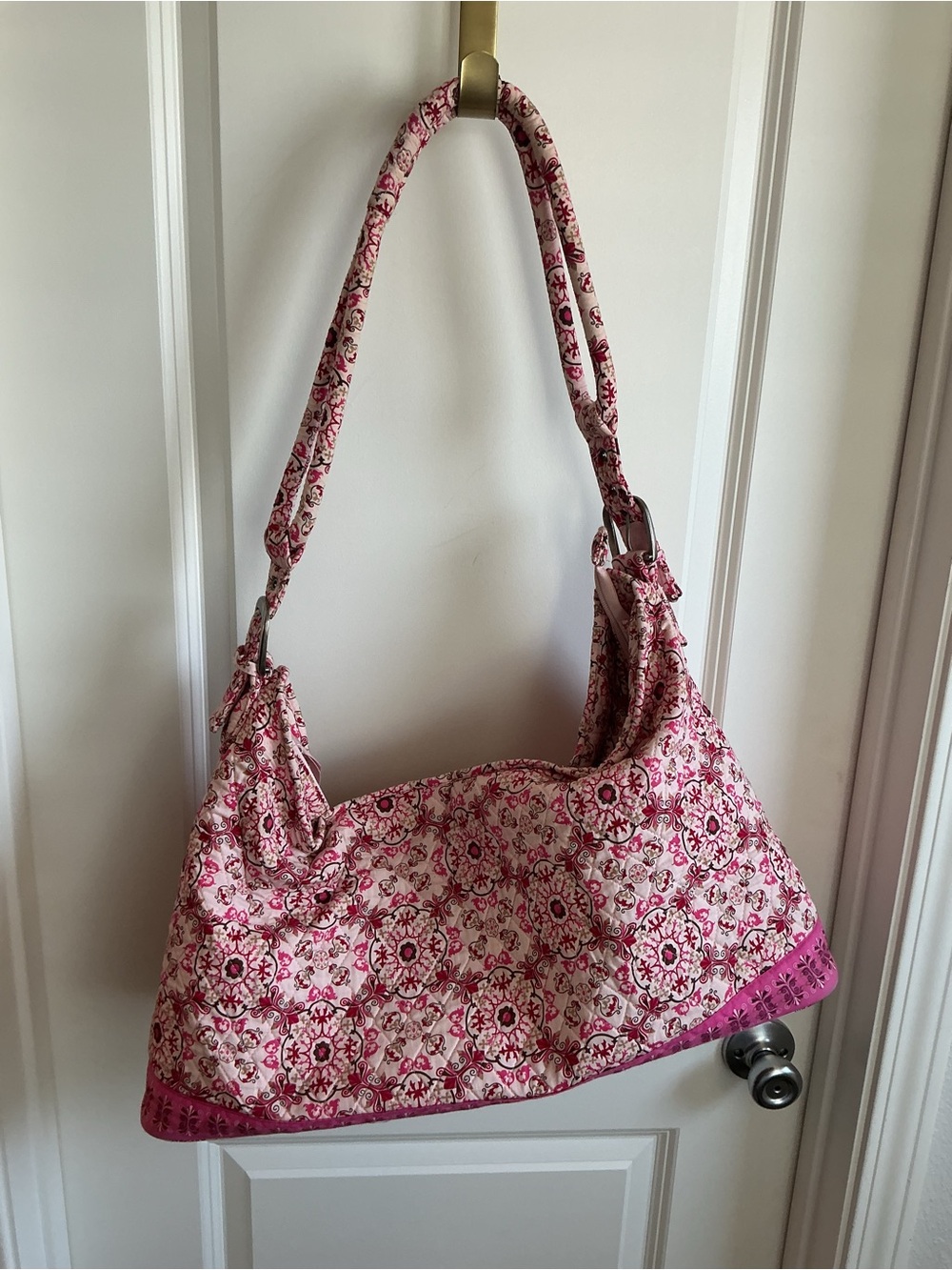 Pink Floral Print Quilted Travel Bag